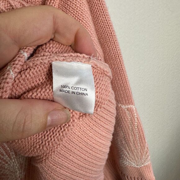 Tuckernuck Pink Seashells Camille Sweater Size Medium Coastal Cotton Embroidered - Picture 8 of 9